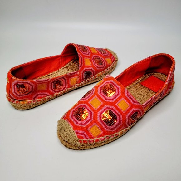 Tory Burch Cecily Sequin Pattern Slip On Flat Espadrilles 7M - Picture 1 of 14
